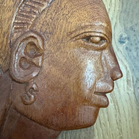 Vintage MCM African Profile Wall Art Wood Carved 11” - Picture 3 of 9